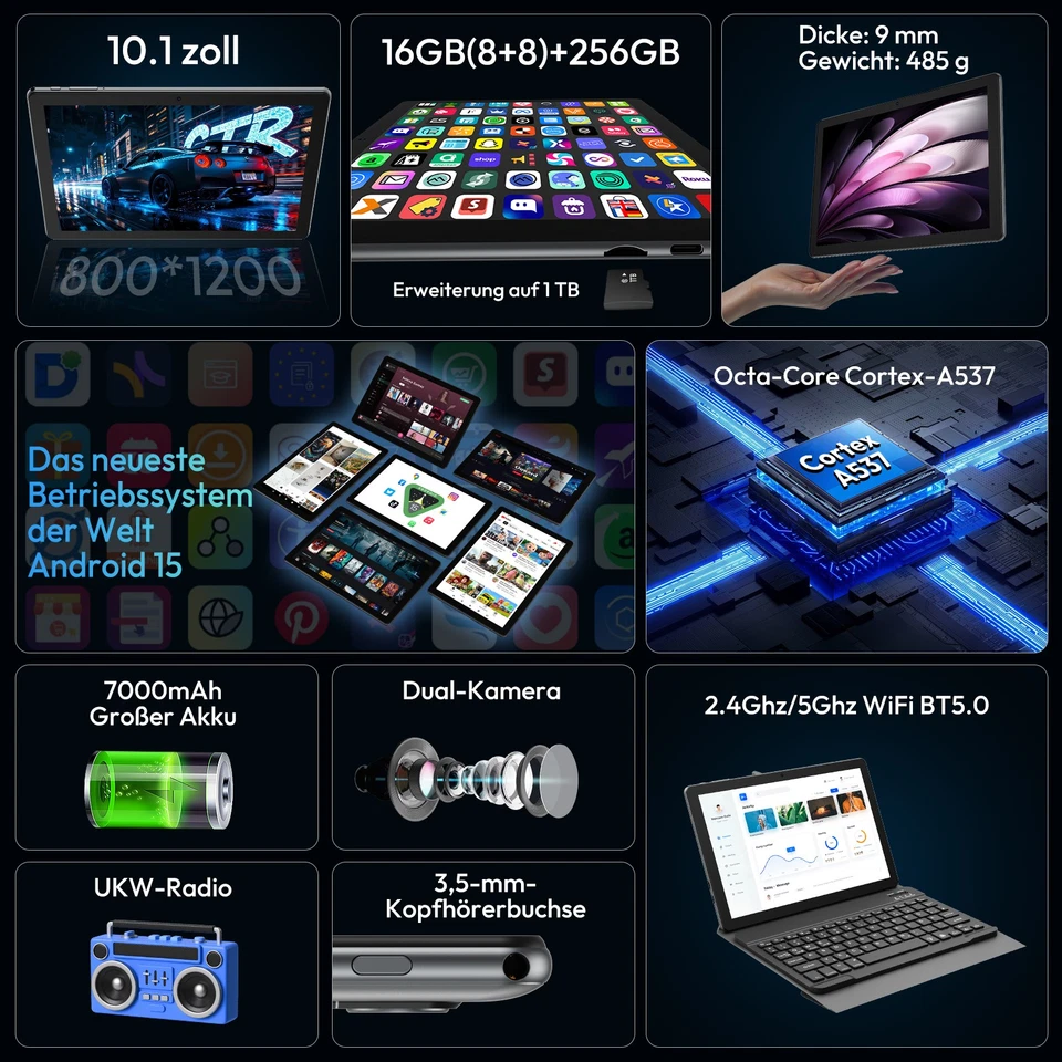 Blackcase BESTTAB M10 Tablet mit Keyboard 24GB+256GB 11 Zoll Android 15 5G WiFi - Bild 2 von 4