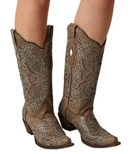 Corral Women's Brown Glitter Inlay Laser Cut Western Cowboy Boots Size 7 M