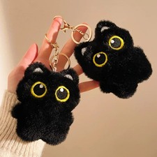 Cute Black Cat Plush Keychain Kawaii Kitten Bag Charm Pendant Gift for Kids