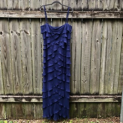 Tadashi Too Tiered Maxi Dress Size 16 Blue Silk Ruffle Sleeveless Layered |  eBay