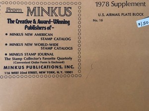 Minkus U.S. Airmail Plate Blocks 1978 Supplement # 16