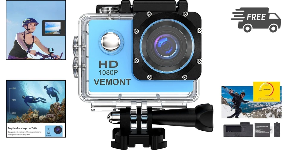 Action Camera Sports Camera Full HD 1080P Waterproof Underwater Camera Kit - Image 2 of 4