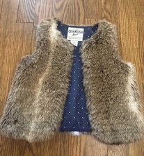 Oshkosh B' Gosh Brown Faux Fur Girls Kids Sz 3T Vest Polka Dot Lining