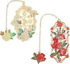 2pcs Metal Bookmarks with Chain, Cute Bookmarks for Reading Women Beautiful Meta