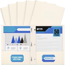 White Paper 2 Pocket Folders W/ Prongs 50 Pack Matte Texture Letter Size Paper