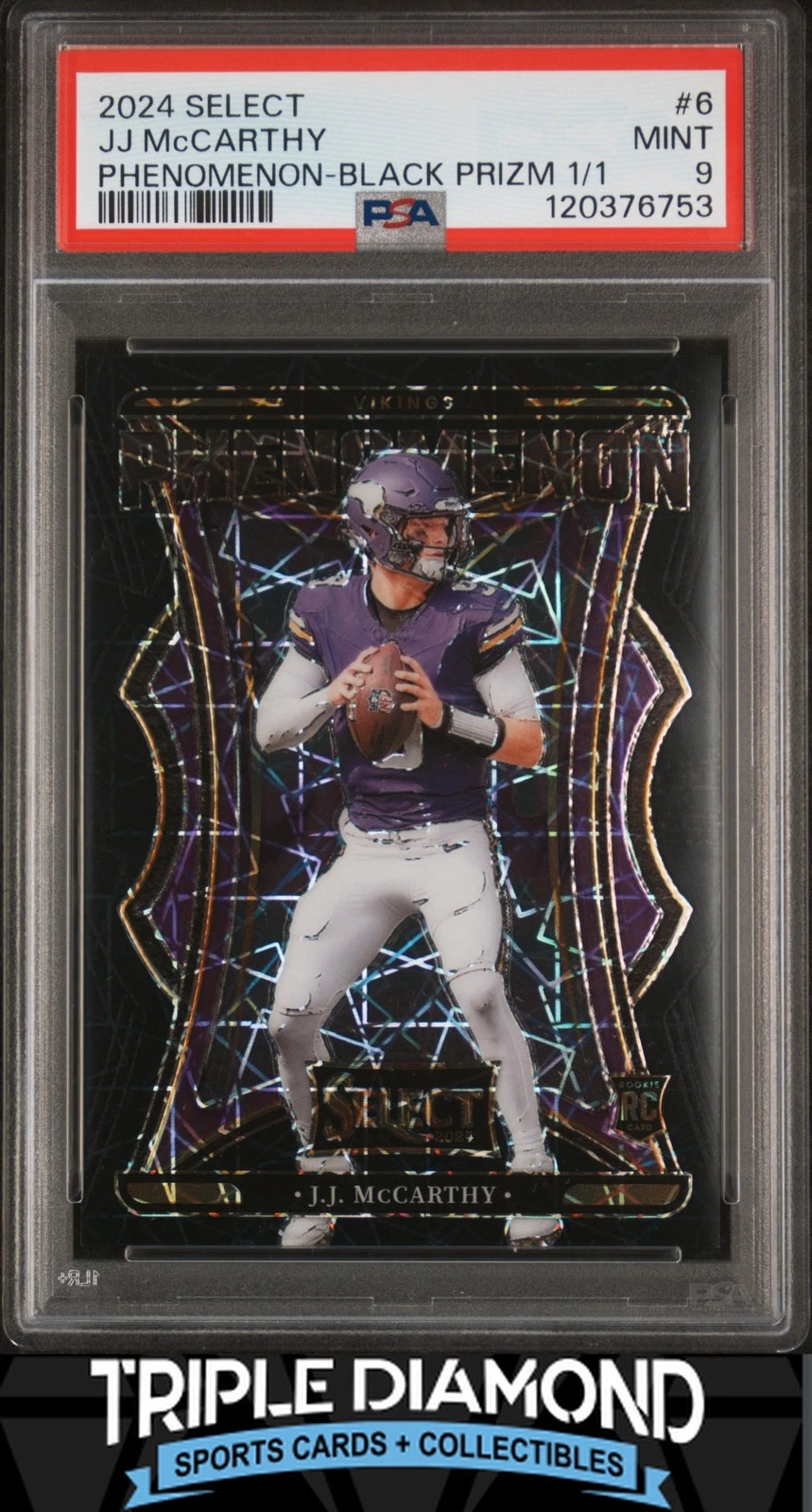 JJ McCarthy Panini Select Phenomenon #6 Black Prizm 1/1