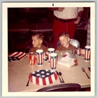 Vtg Color Snapshot Two Boys Patriotic Party Table Coke Can Red Pants 1970s