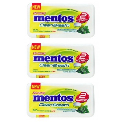 Mentos Clean Breath Candy Drops Lemon Mint Bee-Grass 21g - 3 Packs x 30 drops