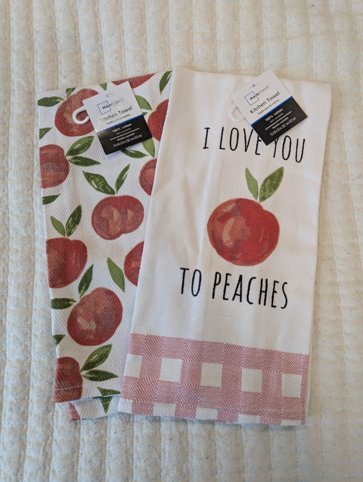 2pc Mainstays Peach I Love You To Peaches Kitchen Tea Towel Set NWT