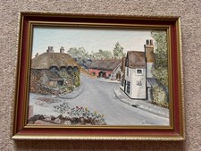 Vintage Öl auf Karton Gemälde von Shanklin Old Village signiert Geo Shepherd I.O.W