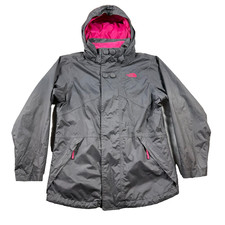 The North Face Girls L 14/16 Gray/Pink HyVent Mesh Lined Hooded Rain Jacket