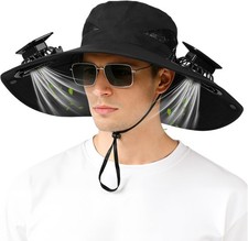 Solar Fan Hat,Sun Hat with Fan Solar Powered Fan Hat Outdoor Wide Brim Sun Hat w