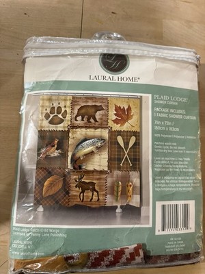 Laural Home Plaid Lodge Fabric Shower Curtain 71'' x 72''