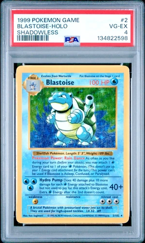 PSA 4 1999 SHADOWLESS Base Set Blastoise 2/102 Holo Foil Pokemon WOTC