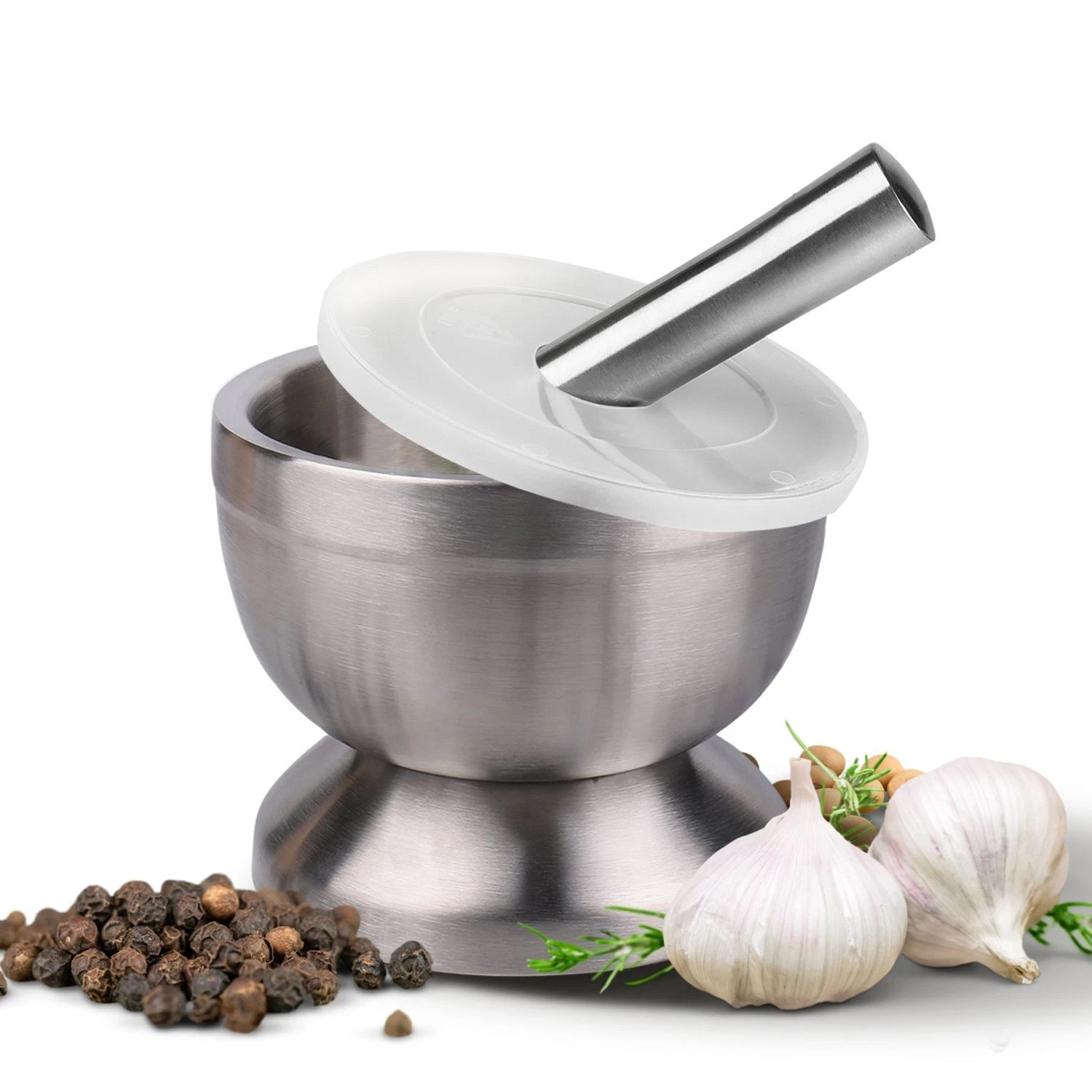 Stainless Steel Mortar & Pestle Set w/ Lid 4" Herb Spice Grinder Pill Crusher