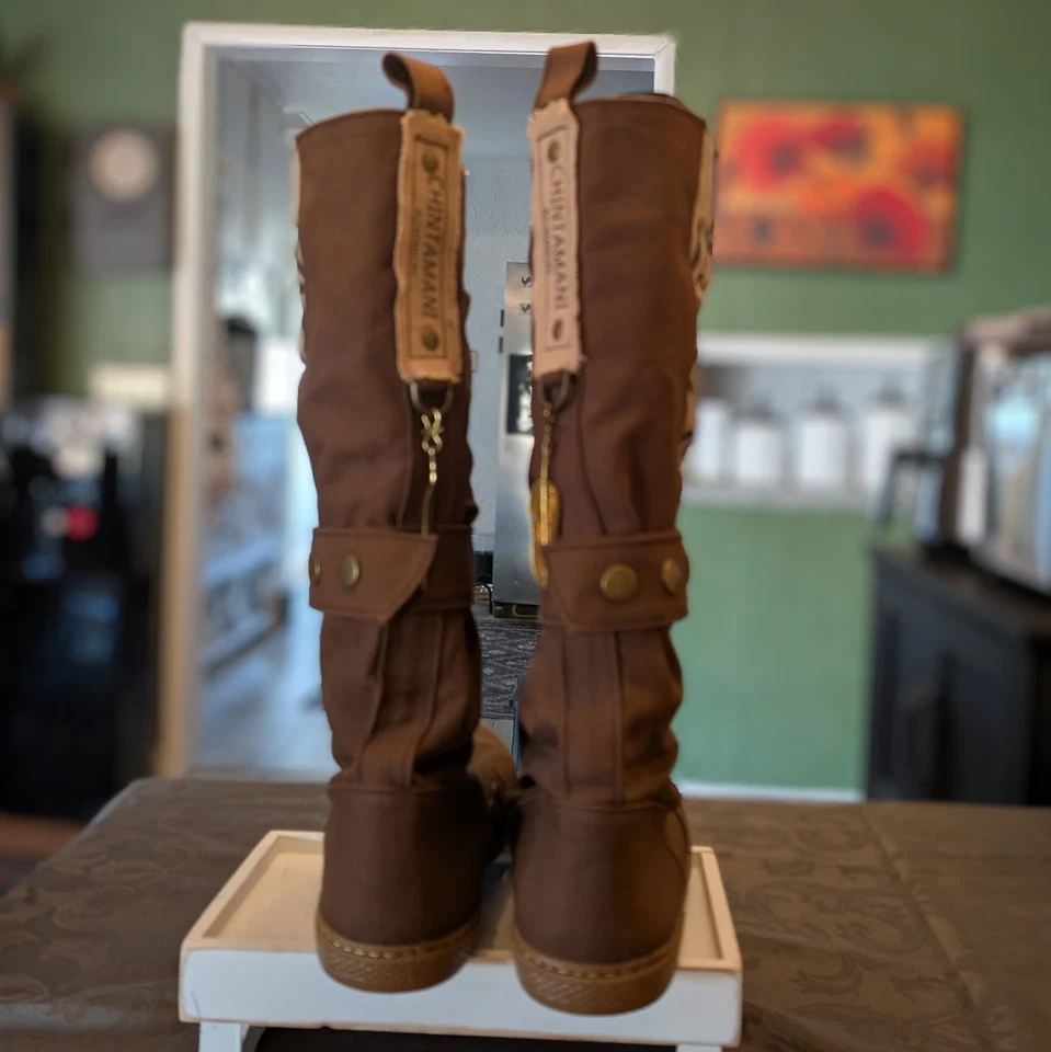 Chintamani Flower of Life Brown Handmade Canvas Low Boots Size 39 NEW - Image 4 of 4