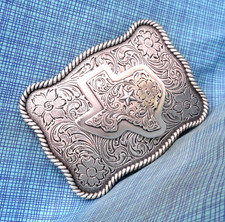 Texas Star Floral Scroll Belt Buckle Western Cowboy Cowgirl Vtg Nocona  .GMP649