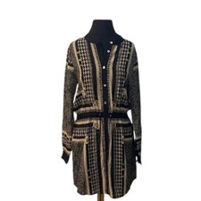 Michael Kors Black & Gold Chain Link Long Sleeve Dress, Size 8