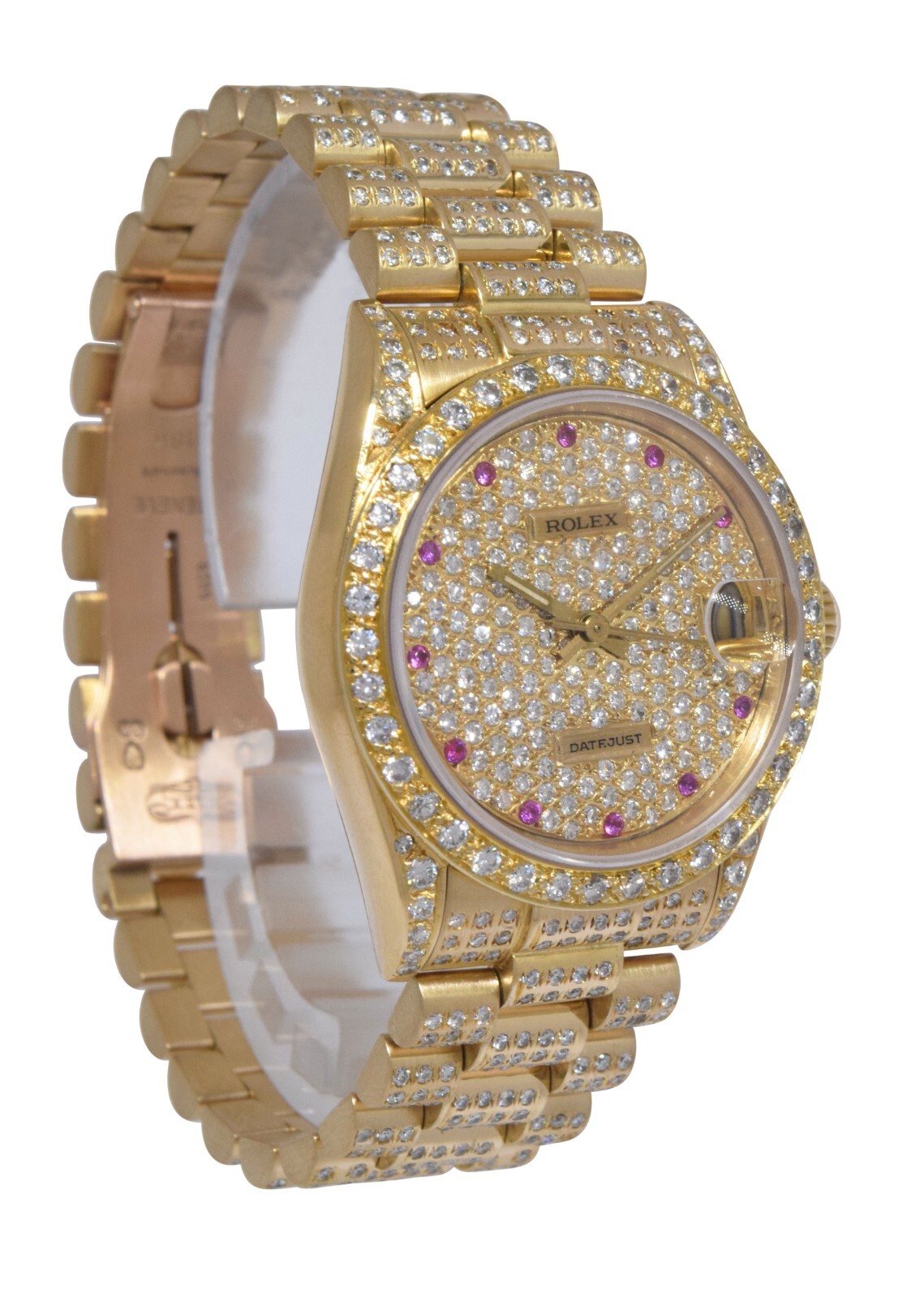 Rolex Datejust President 18k Yellow Gold Diamond Iced Out Ruby 31mm Watch 68278 image 5