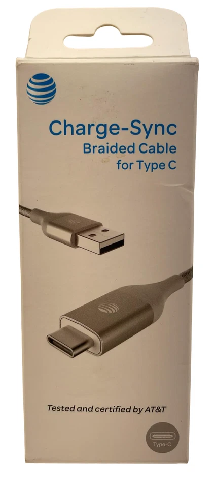 AT&T Charge-Sync Braided Cable 4ft for Type-C Devices, Silver - Image 2 of 4