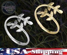 New Olive Tree Branch Leaf Leaves Open Adjustable Ring