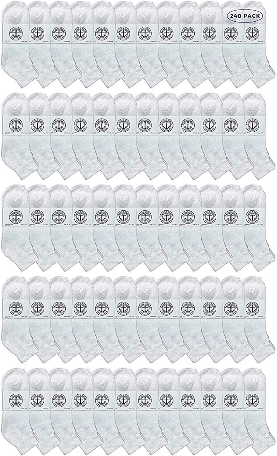 240PK Men Wholesale Cotton Sport Athletic Mid Ankle Socks 10-13 (White)