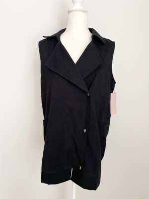 Remixmess Womens Sleeveless Snap Up Vest Top Size M Black Suede Pockets NWT