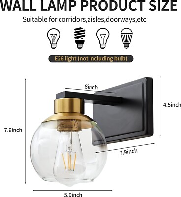 2 Pack Black & Gold Pazala Wall Lights Globe Modern Wall Sconces - PLEASE READ