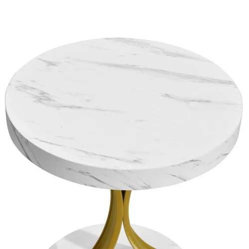 Round End Table Side Table with Faux Marble Top for Living Room Bedroom Decor - Picture 5 of 8