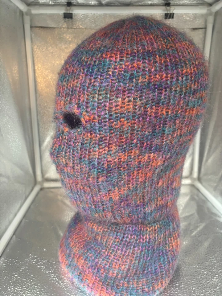 Máscara esquí pasamontañas 3 agujeros naranja verde azulado rosa mezcla mohair (2 máscaras) Foto 4 de 4