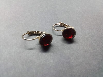 Lovely Polished Gold Tone Simulated Ruby Earrings