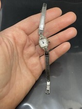 VTG Ladies BULOVA DIAMONDS 14K Rolled Gold Plate Watch Stainless Steel Band READ