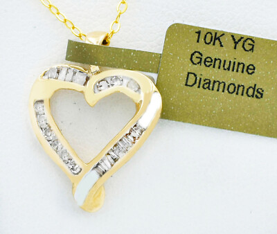 ECHTER 0,30 kt DIAMANTEN HERZ ANHÄNGER 10 K GOLD ** Kostenloser Bewertungsservice **