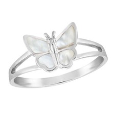 Carefree Fluttering Butterfly White Mother of Pearl Sterling Silver Ring-8