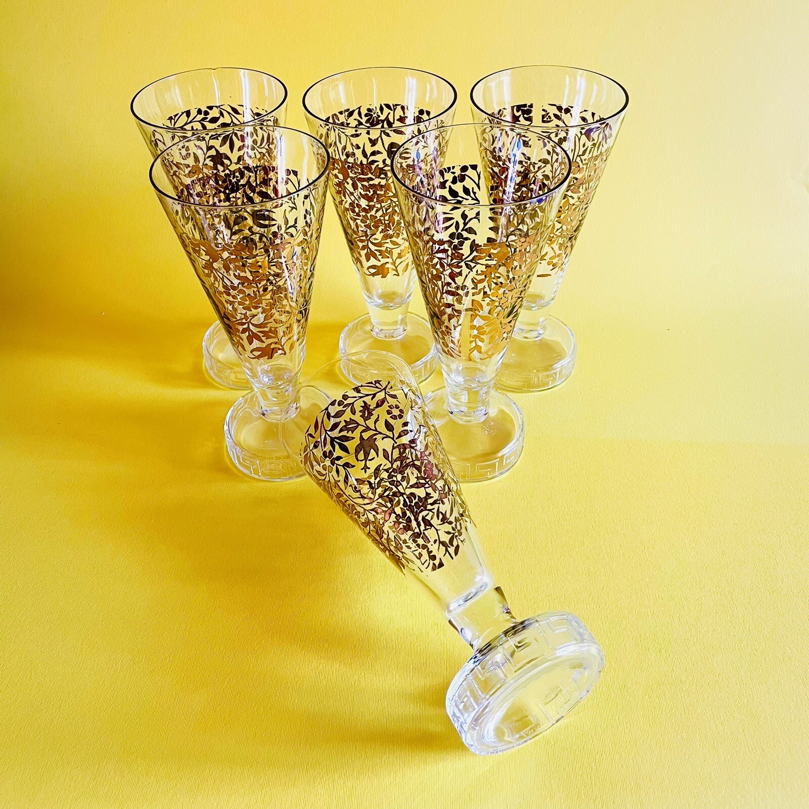 🔴 6 large Matteo THUN glasses for CAMPARI rare gold + Greek decoration