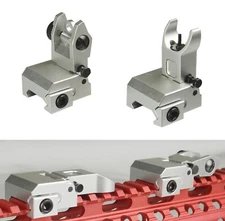 New Anodized Silver Picatinny Iron Sight BUIS Front and Rear Flip-Up Sight Set