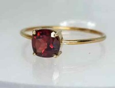 14k Yellow Gold Ring Cushion Cut Garnet Gemstone January Birthstone Women Ring