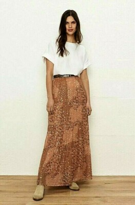 BA&SH OBBIE MAXI SKIRT PEACH APRICOT GOLD  0 XS NWT $295