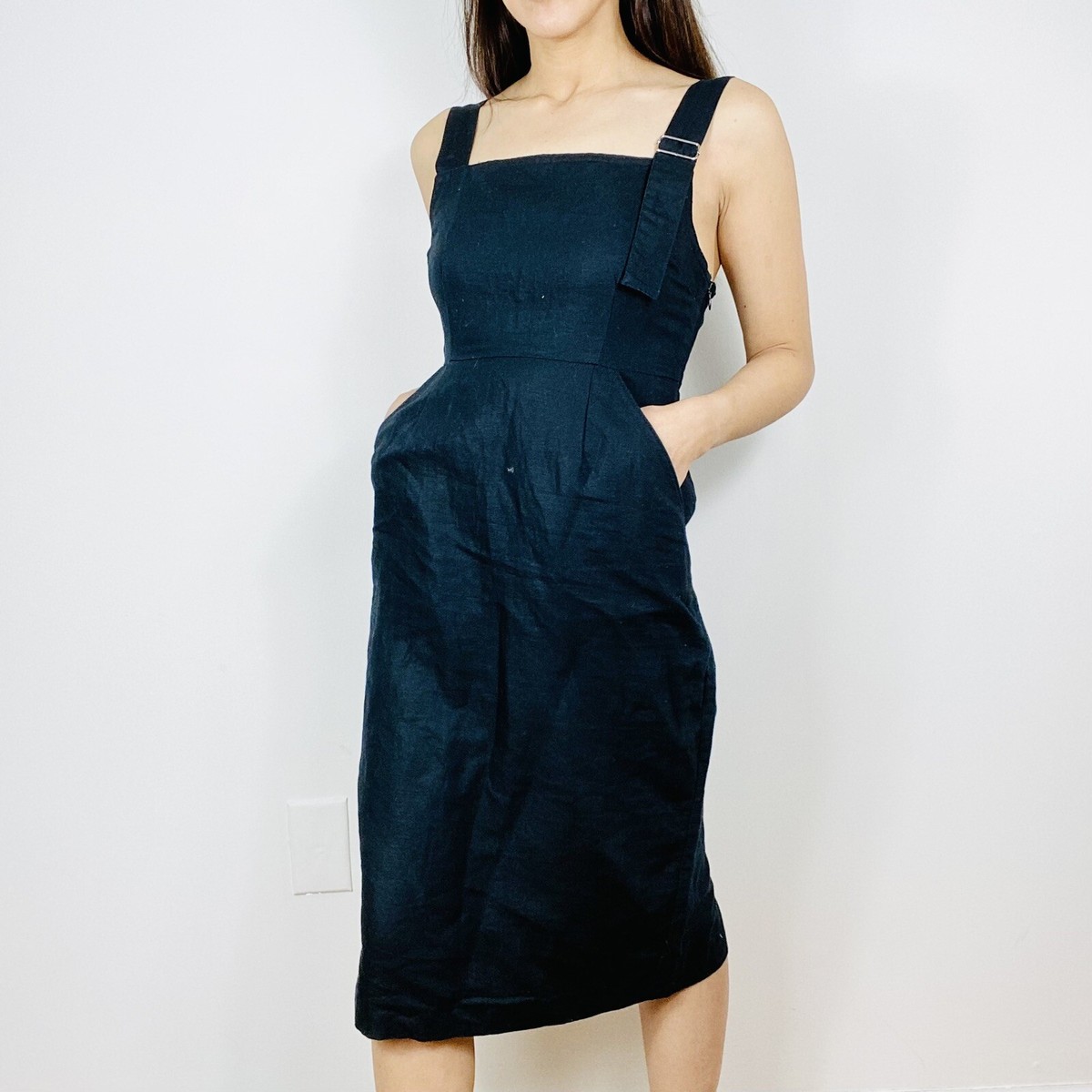 chinese dress ladies Joyce Linen Blend Dress in Navy