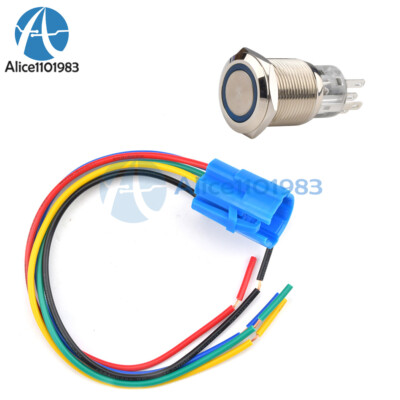 19mm 5Pin Waterproof Metal ON-OFF Car 12V LED Push Button Switch With Connector