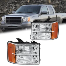 2PCS Chrome Housing Front Lamps Headlights Assembly For 2007-2013 GMC Sierra