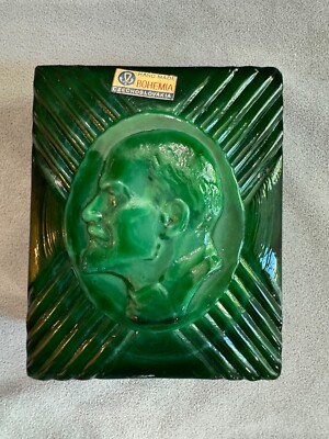 Vintage Handmade Bohemia Lenin Portrait Green Malachite Glass Trinket ...