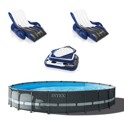 Intex 24' x 52'' Ultra XTR Frame Pool, 2 Floating Loungers and Mega Chill Cooler