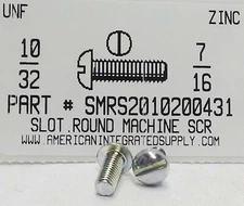 #10-32x7/16 Round Head Slotted Machine Screws Steel Zinc Plated (40)