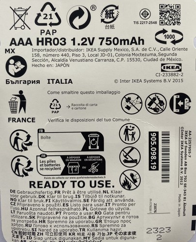 Ikea 4 Batteries LADDA Rechargeable battery, HR03 AAA 1.2V, 750mAh - Picture 3 of 5