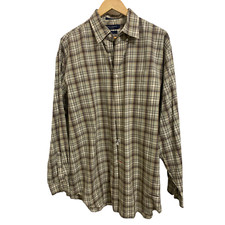 Daniel cremieux classic fit brown tan plaid cotton button up dress shirt Large