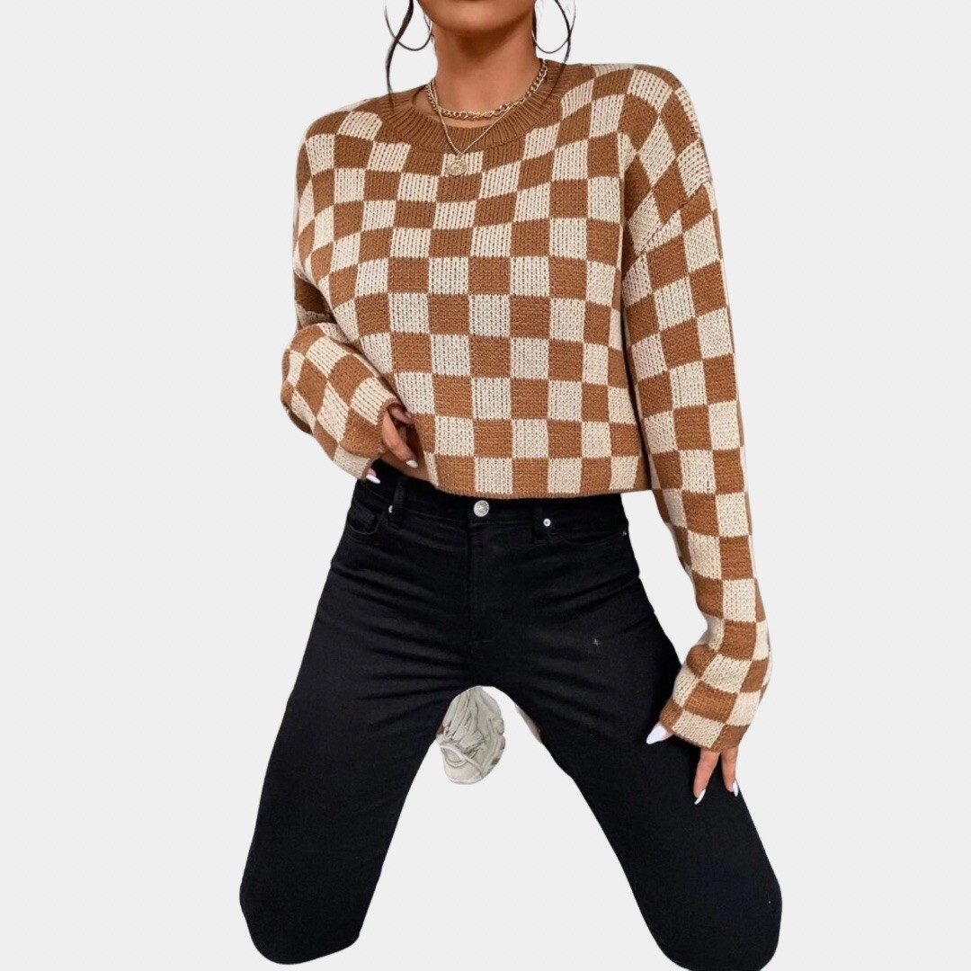 Checkered Pattern Drop Shoulder Sweater - image 5