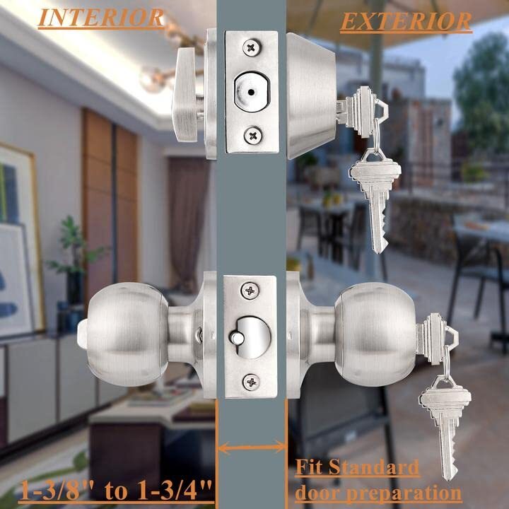 3 Pack Exterior Door Lock Set with Deadbolt Brushed Nickel, Door Knob