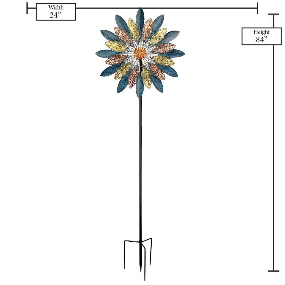 L@@K 美丽铜和青铜叶风旋转器 - 24 Dia X 84 H & Stake — 第 3/4 张图片