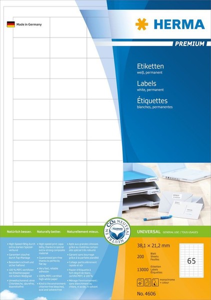 Herma Universal-Etiketten Premium, 38,1 X 21,2 Mm, Weiá-image